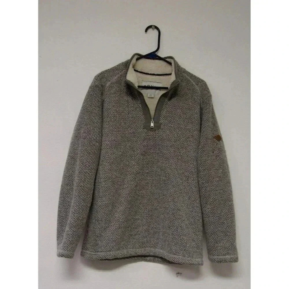 Orvis Mens Med Grey Quarter Zip, Pullover Sweater, Sherpa Lined, Collar, Casual